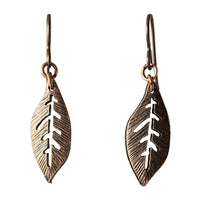 Antique Copper Oval Leaf Earrings for Sensitive Ears-Earrings- Creative Jewelry by Marcia